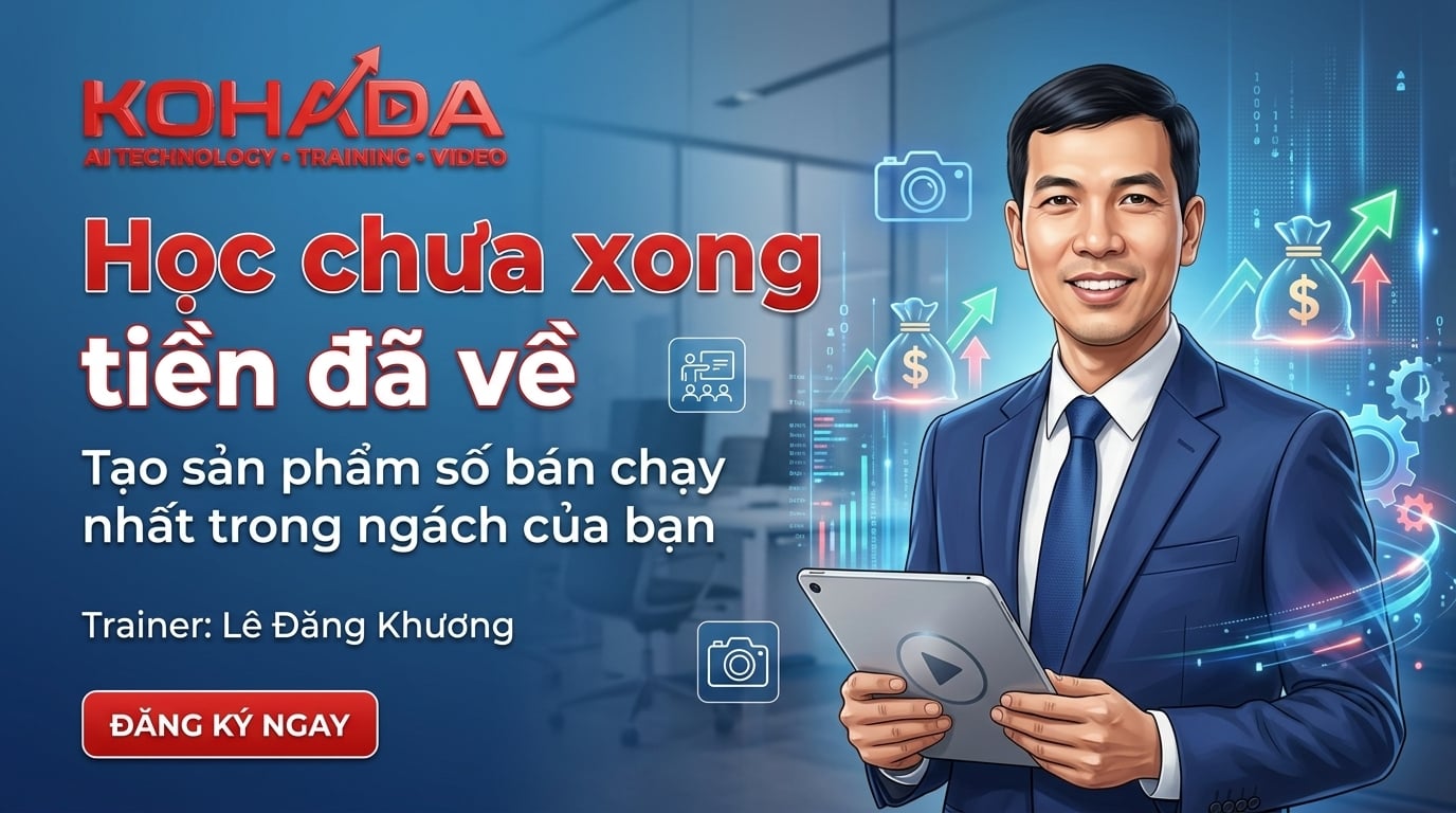 Học Chưa Xong - Tiền Đã Về · Tạo sản phẩm số bán chạy nhất trong ngách của bạn · Trainer Đinh Văn Thùy · Khởi Nghiệp AI